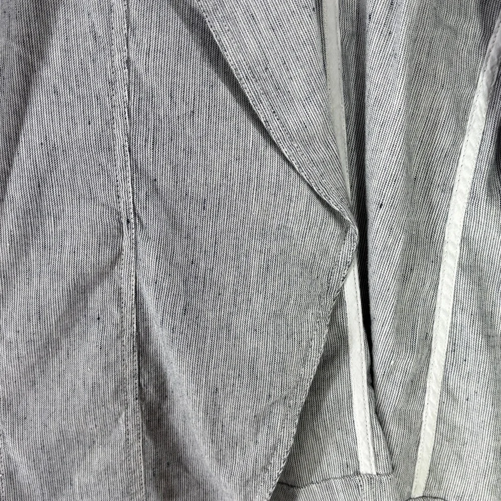 Chico's Blue & White Micro Pinstripe Linen Blend Open Jacket Size L Chico's 2 - Picture 6 of 9